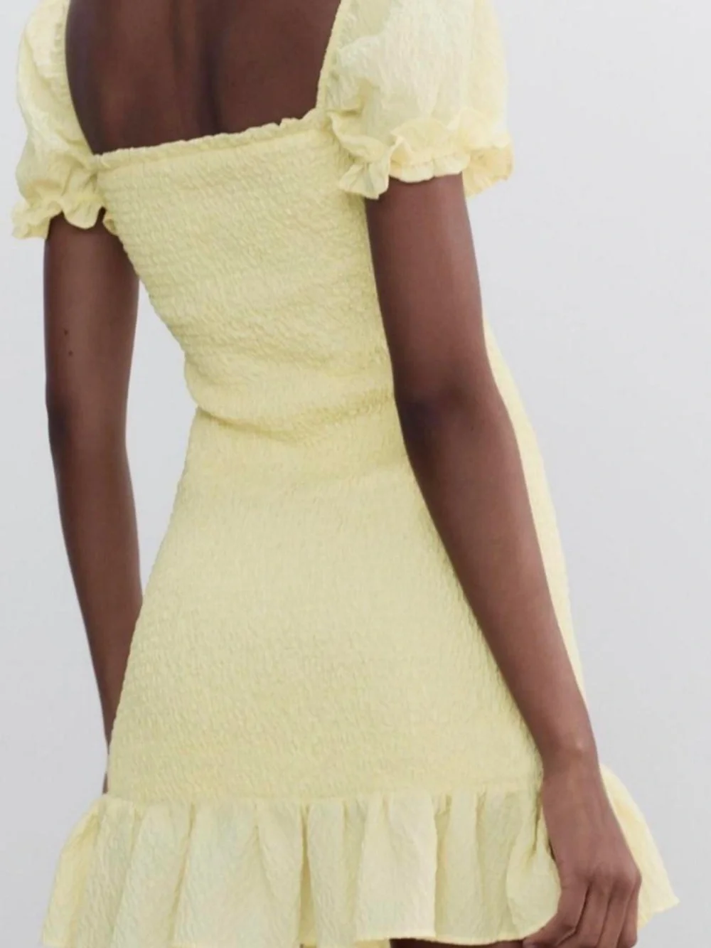 Zara Lemon Smocked Mini Dress with Ruffle Hem - Picture 3 of 7